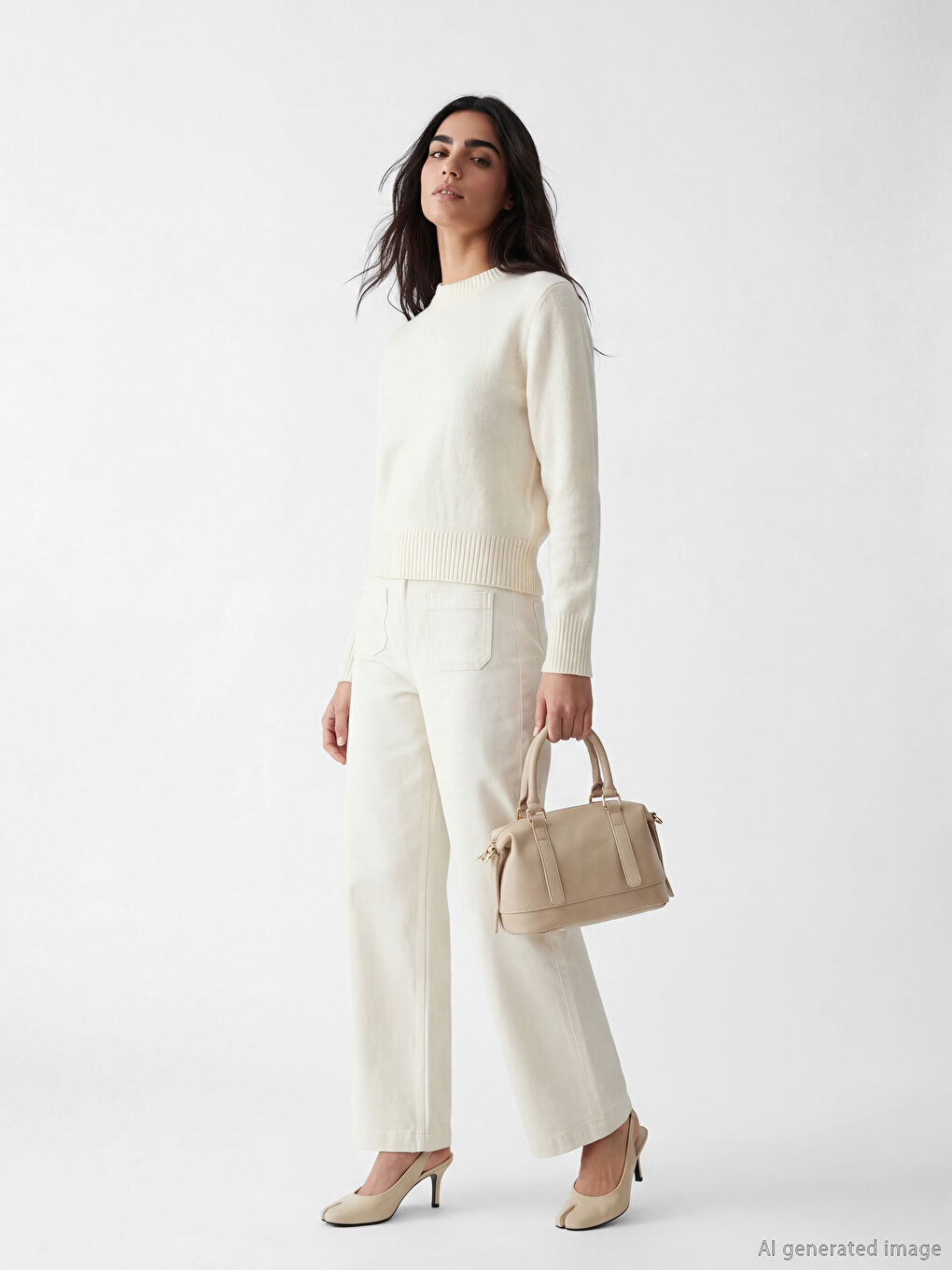 Bej Deri Görünümlü Kadın Omuz Çantası-1