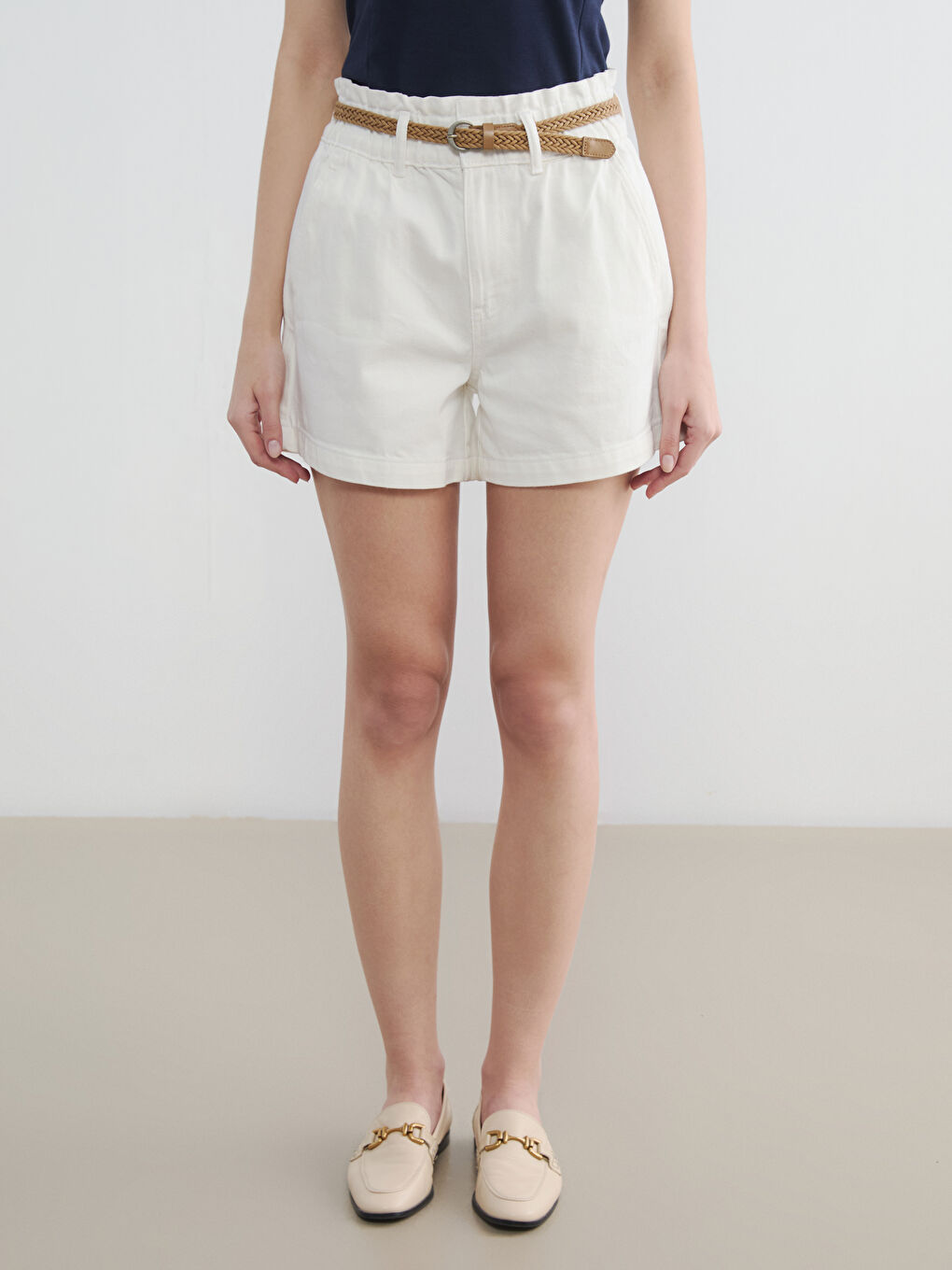 Waist Belted Women's Denim Shorts-1