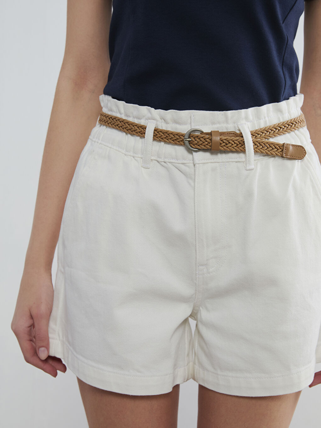 Waist Belted Women's Denim Shorts-2