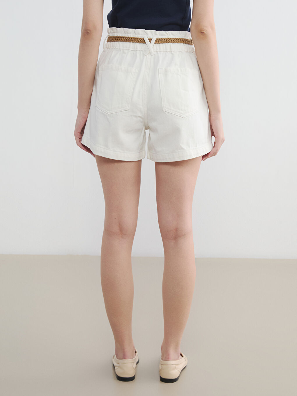 Waist Belted Women's Denim Shorts-3