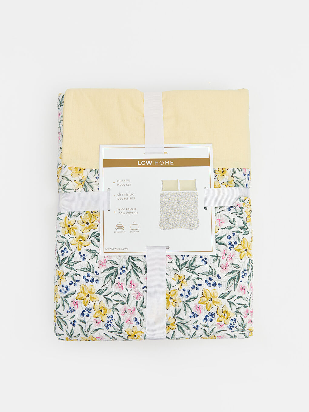 Sarı Çiçek Desenli Çift Kişilik Pike-1