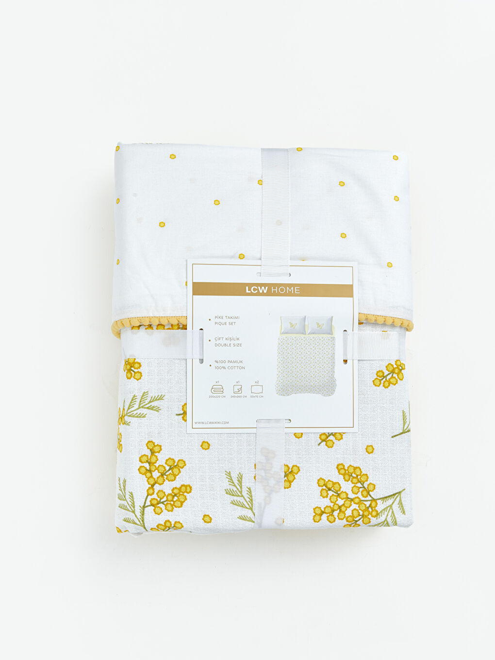Sarı Çiçekli Pamuklu Çift Kişilik Pike Takımı