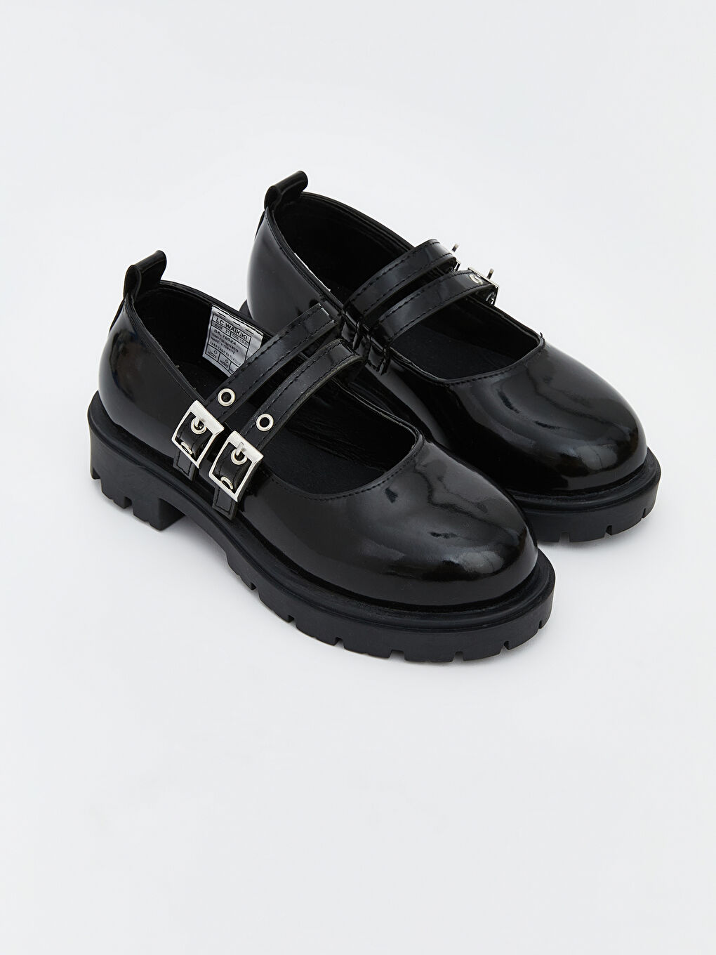 Siyah Deri Görünümlü Kız Çocuk Babet 