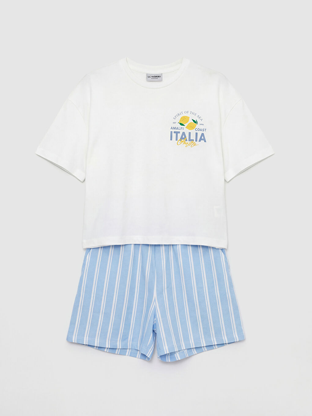 Crew Neck Italy Printed Girls' T-Shirt and Shorts