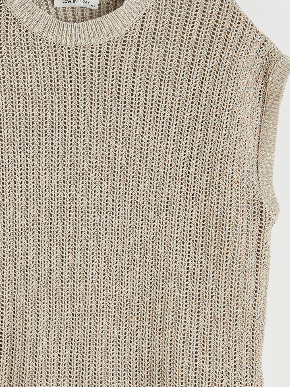 Bej Bisiklet Yaka Ajurlu Kadın Triko Kazak-1