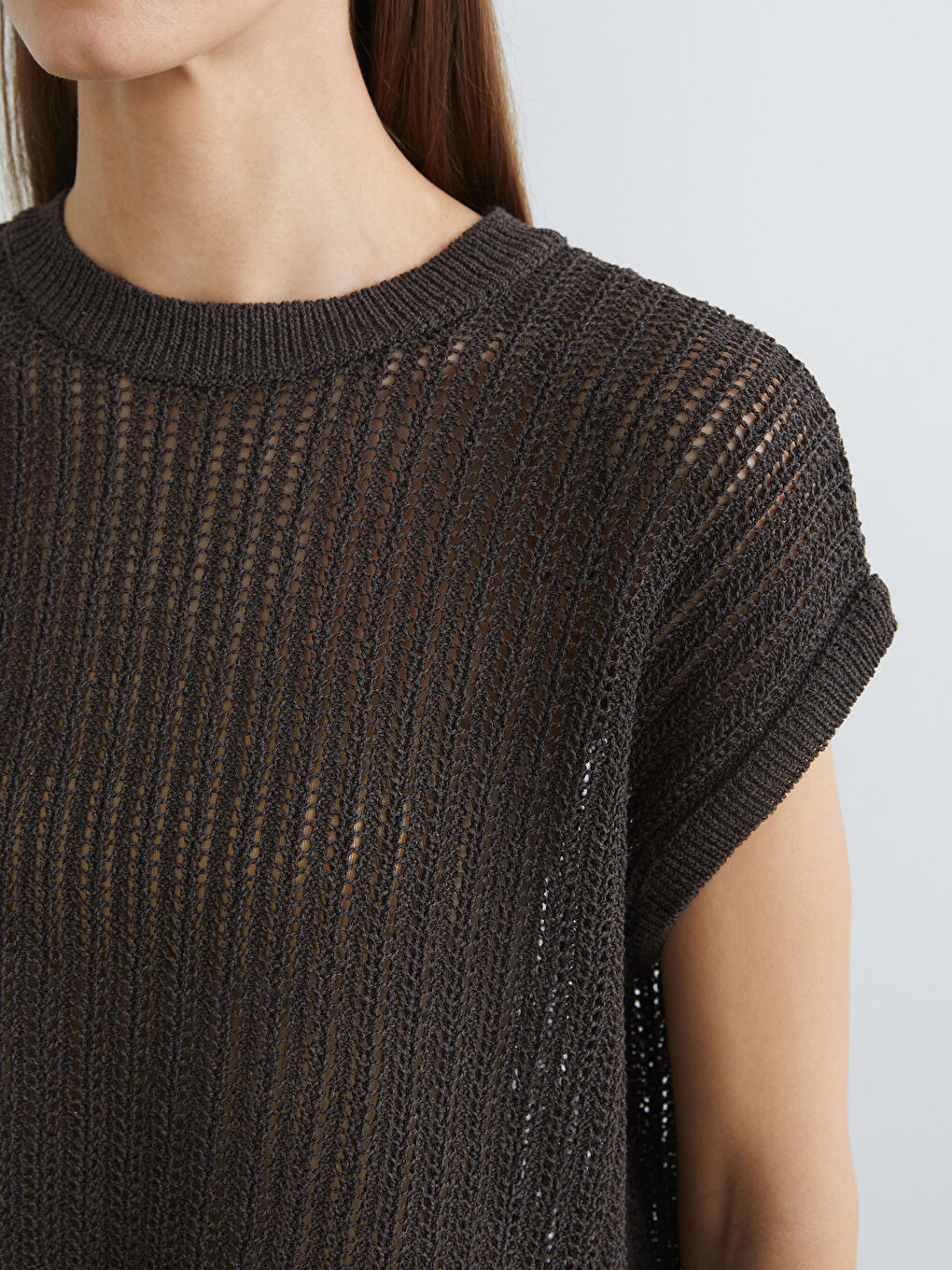 Kahverengi Bisiklet Yaka Ajurlu Kadın Triko Kazak-2