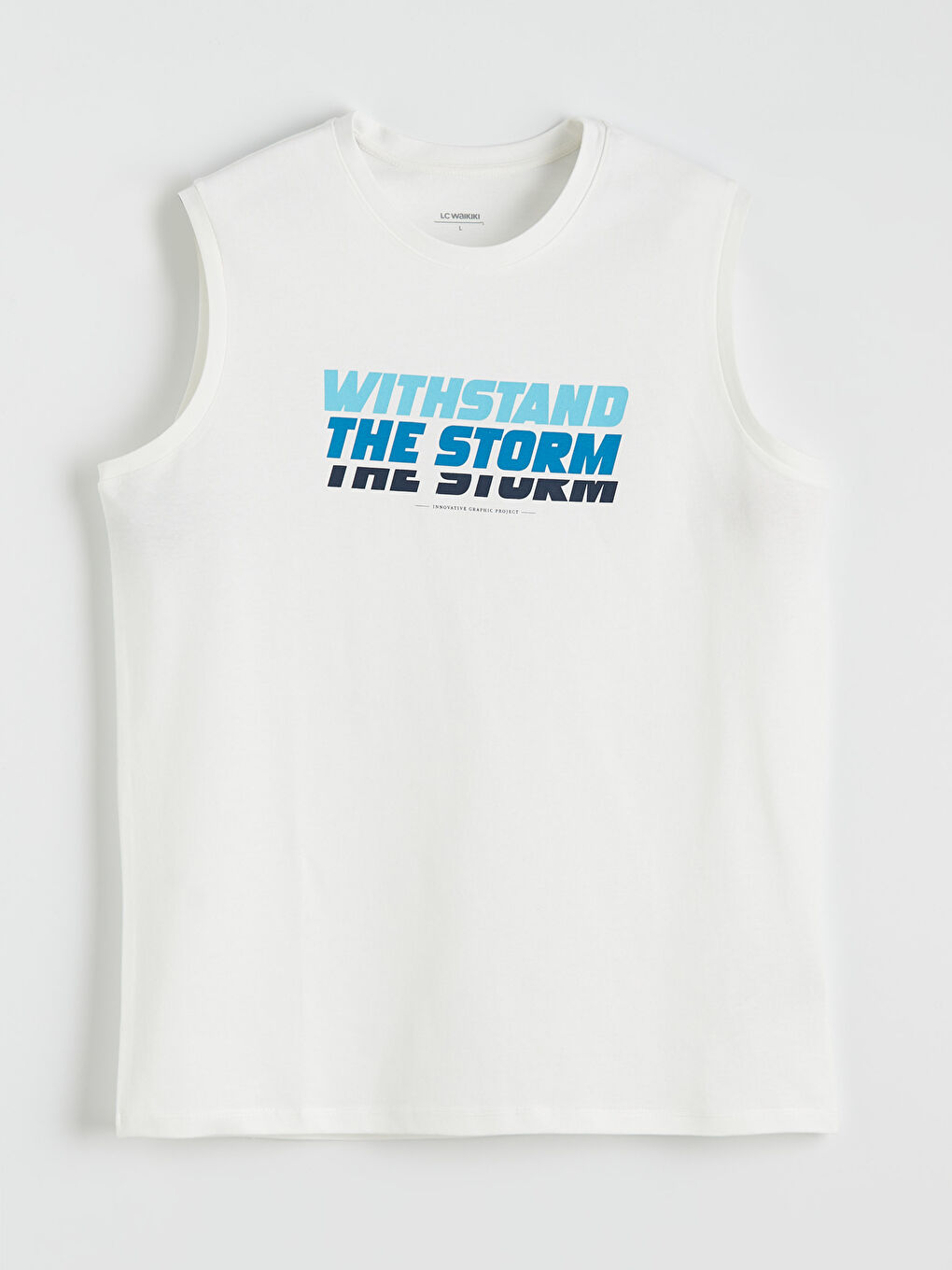 Beyaz Bisiklet Yaka Baskılı Penye Erkek Tişört-4