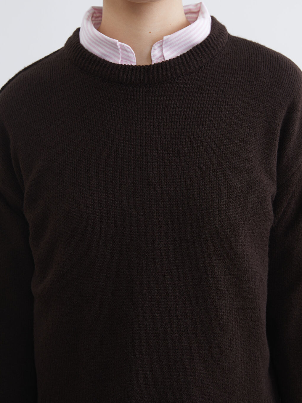 Kahverengi Bisiklet Yaka Kadın Triko Kazak-2