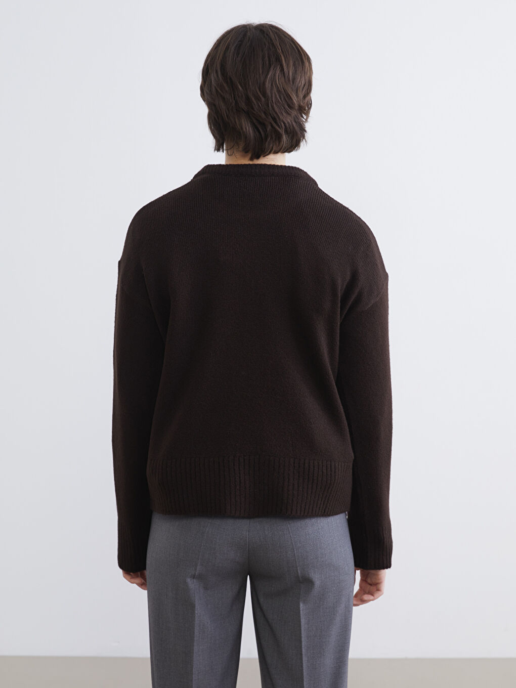 Kahverengi Bisiklet Yaka Kadın Triko Kazak-3