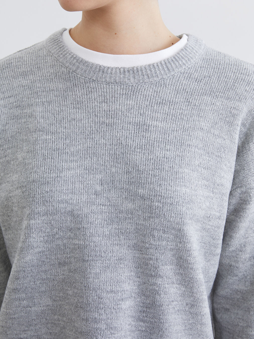 Gri Bisiklet Yaka Kadın Triko Kazak-2