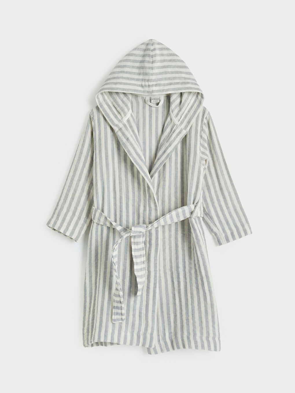 Gri Çizgili Erkek Çocuk Müslin Bornoz-1