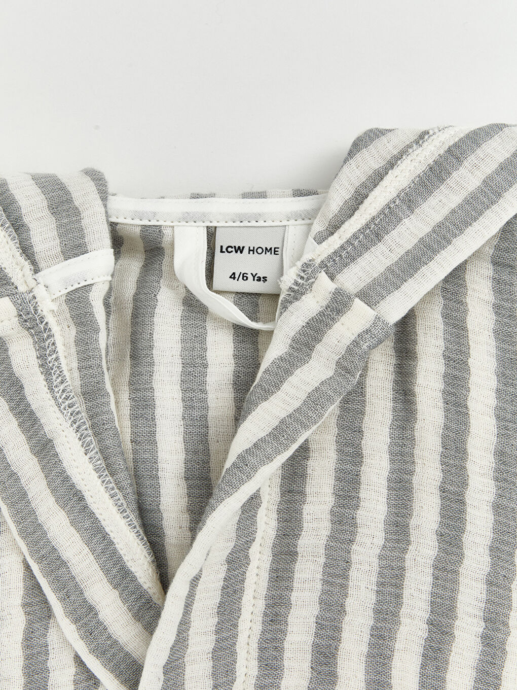 Gri Çizgili Erkek Çocuk Müslin Bornoz-4
