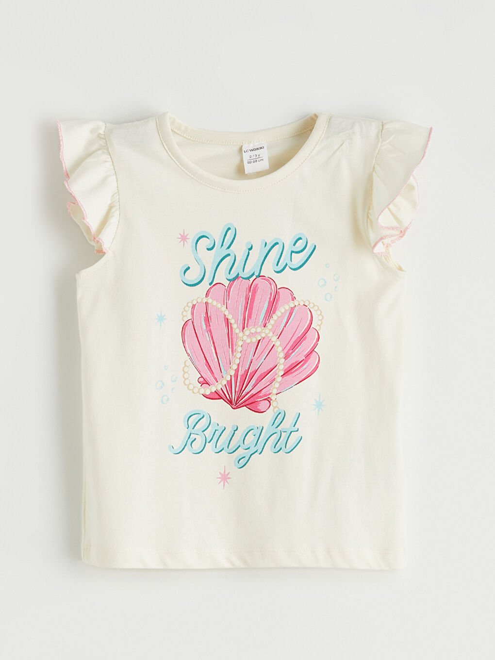 بلوزة بنات بطبعة وياقة دائرية مع كشكشة - عبوة من قطعتين-1