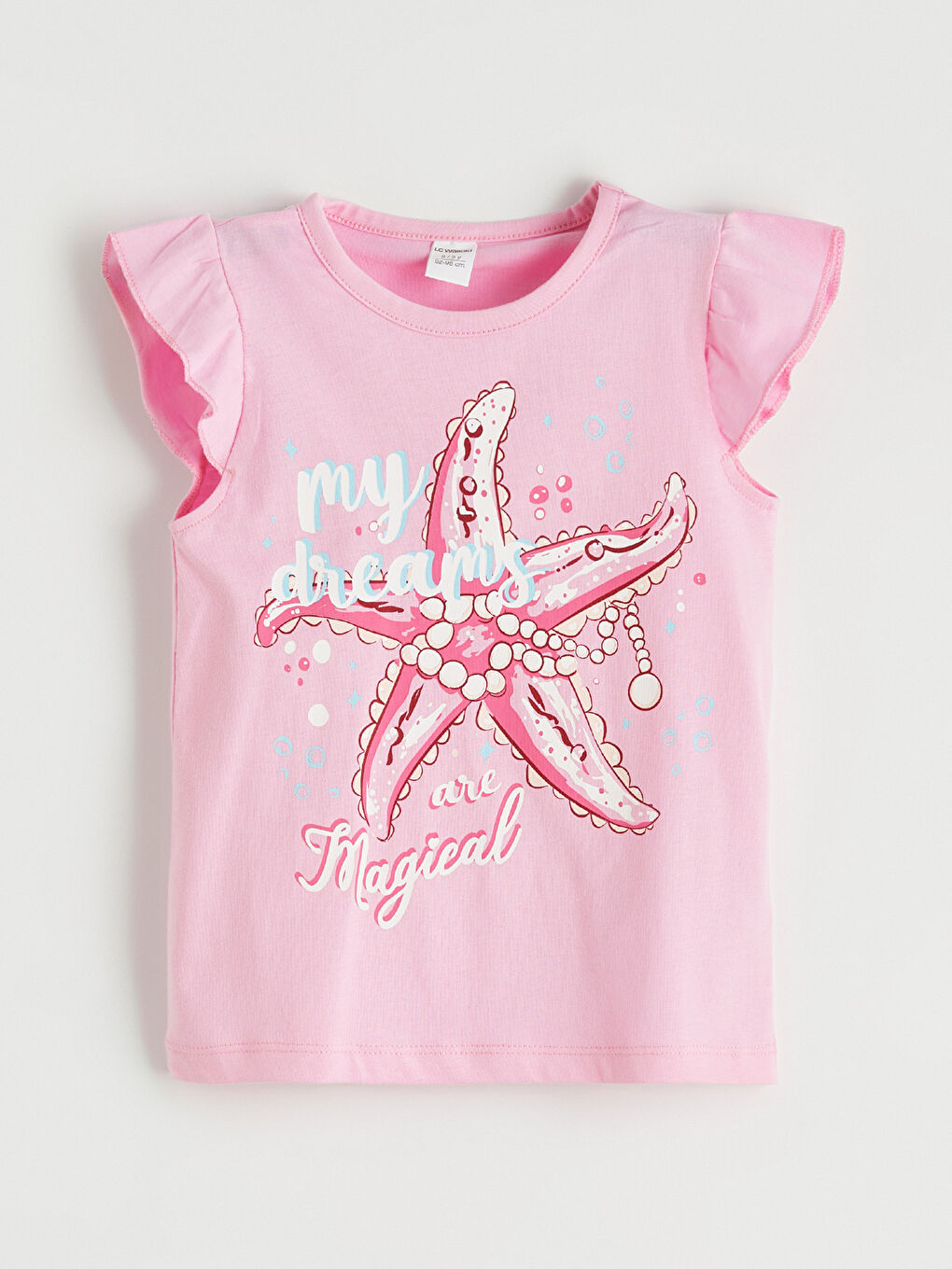 بلوزة بنات بطبعة وياقة دائرية مع كشكشة - عبوة من قطعتين-4