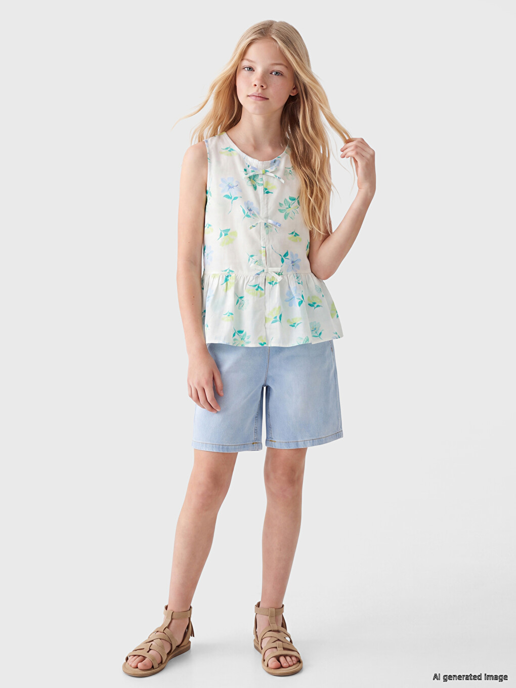 Elastic Waist Girls' Denim Shorts-1