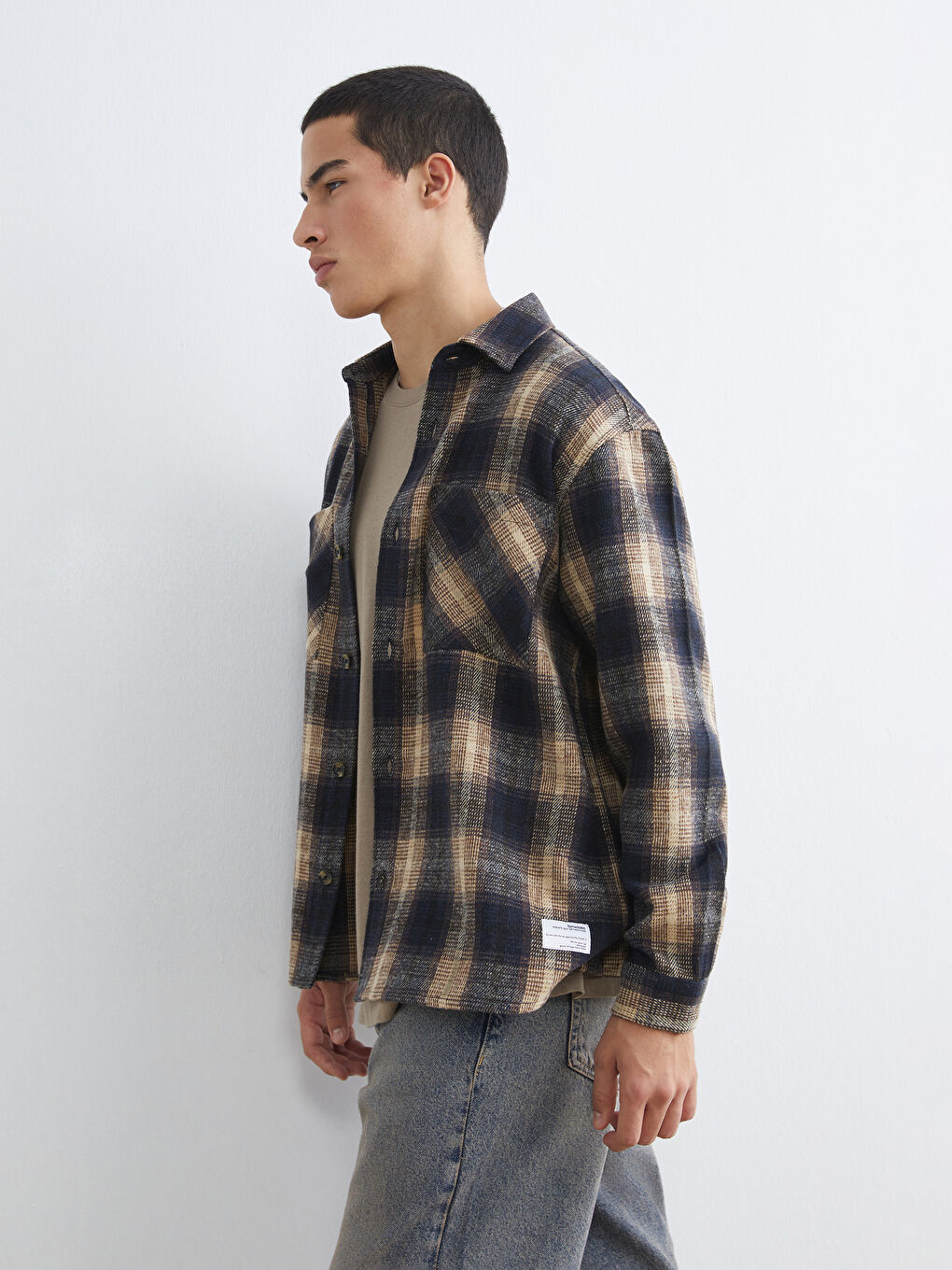 Χαλαρή Εφαρμογή Μακρυμάνικο Καρό Πουκάμισο Φανέλα για Άνδρες