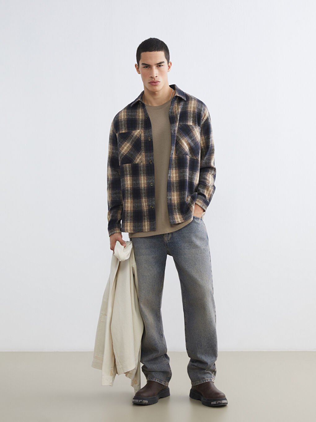 Χαλαρή Εφαρμογή Μακρυμάνικο Καρό Πουκάμισο Φανέλα για Άνδρες-1