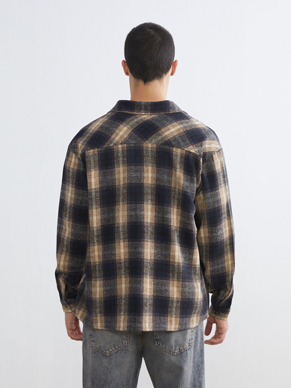 Χαλαρή Εφαρμογή Μακρυμάνικο Καρό Πουκάμισο Φανέλα για Άνδρες-3