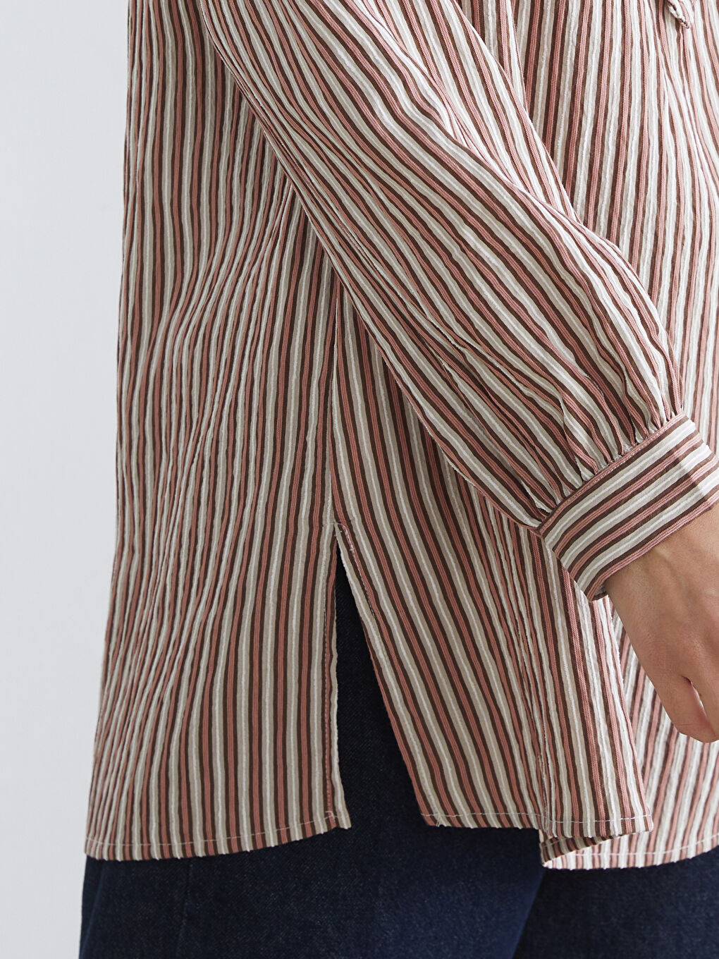 Karışık Çizgili Oversize Kadın Gömlek Tunik-2