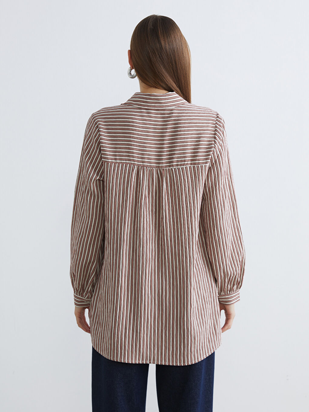 Karışık Çizgili Oversize Kadın Gömlek Tunik-3