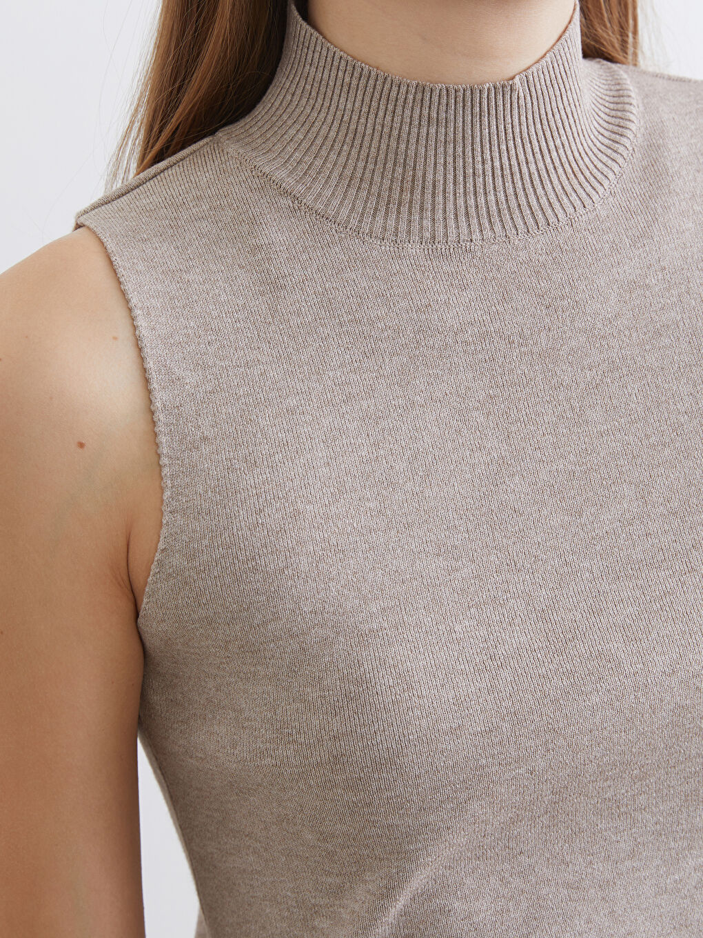 Bej Yarım Balıkçı Yaka Kadın Triko Süveter	-2