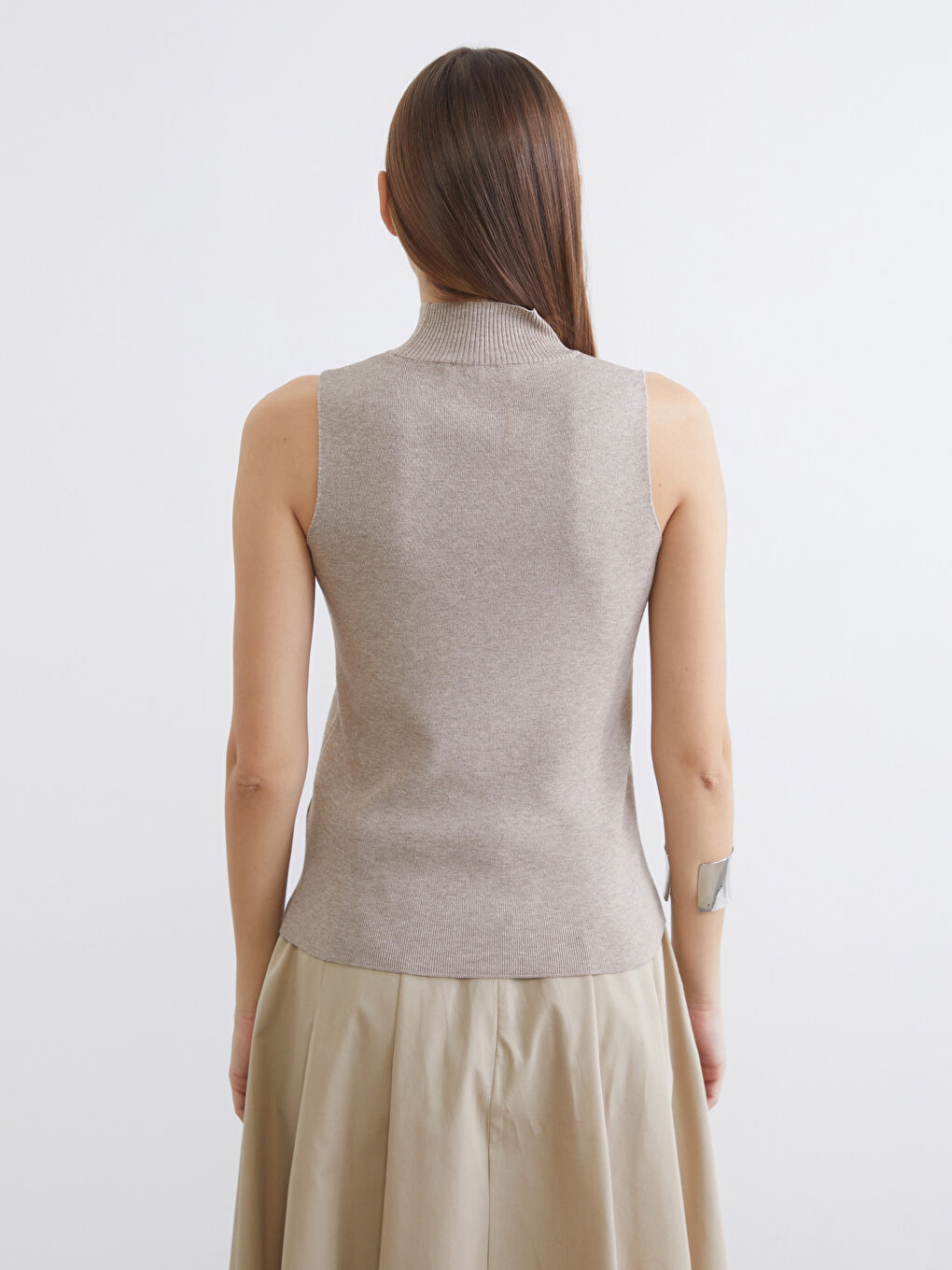 Bej Yarım Balıkçı Yaka Kadın Triko Süveter	-3