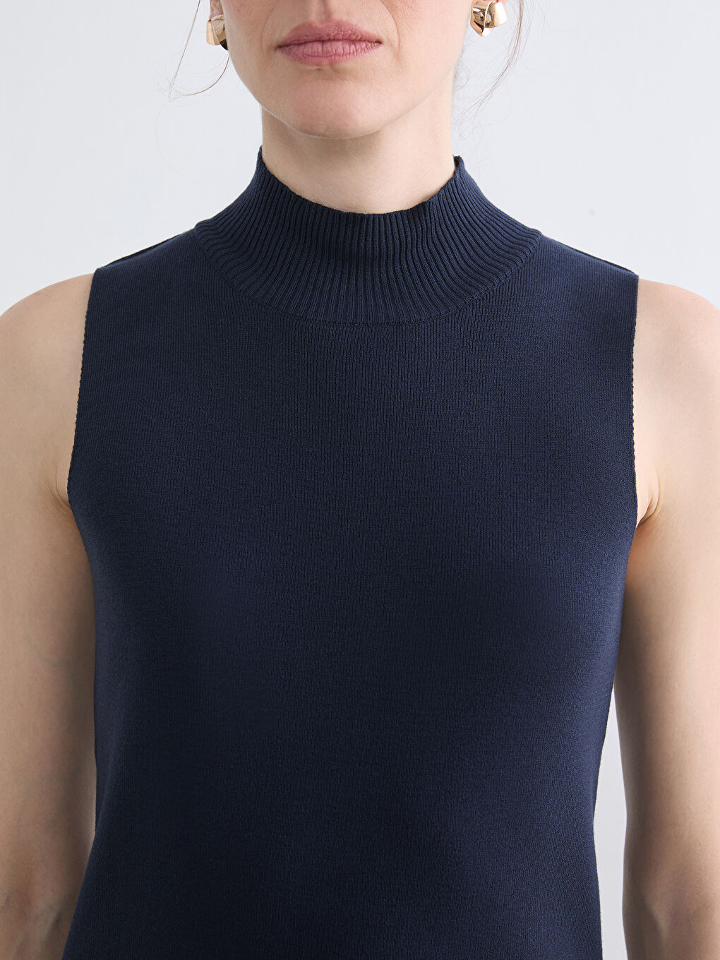 Lacivert Yarım Balıkçı Yaka Kadın Triko Süveter	-2