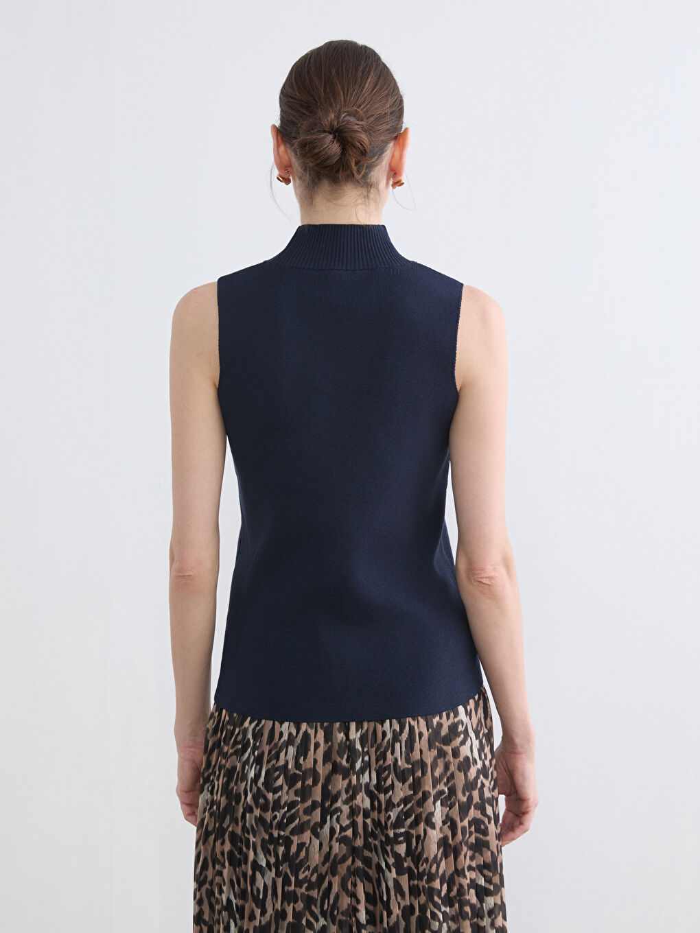 Lacivert Yarım Balıkçı Yaka Kadın Triko Süveter	-3