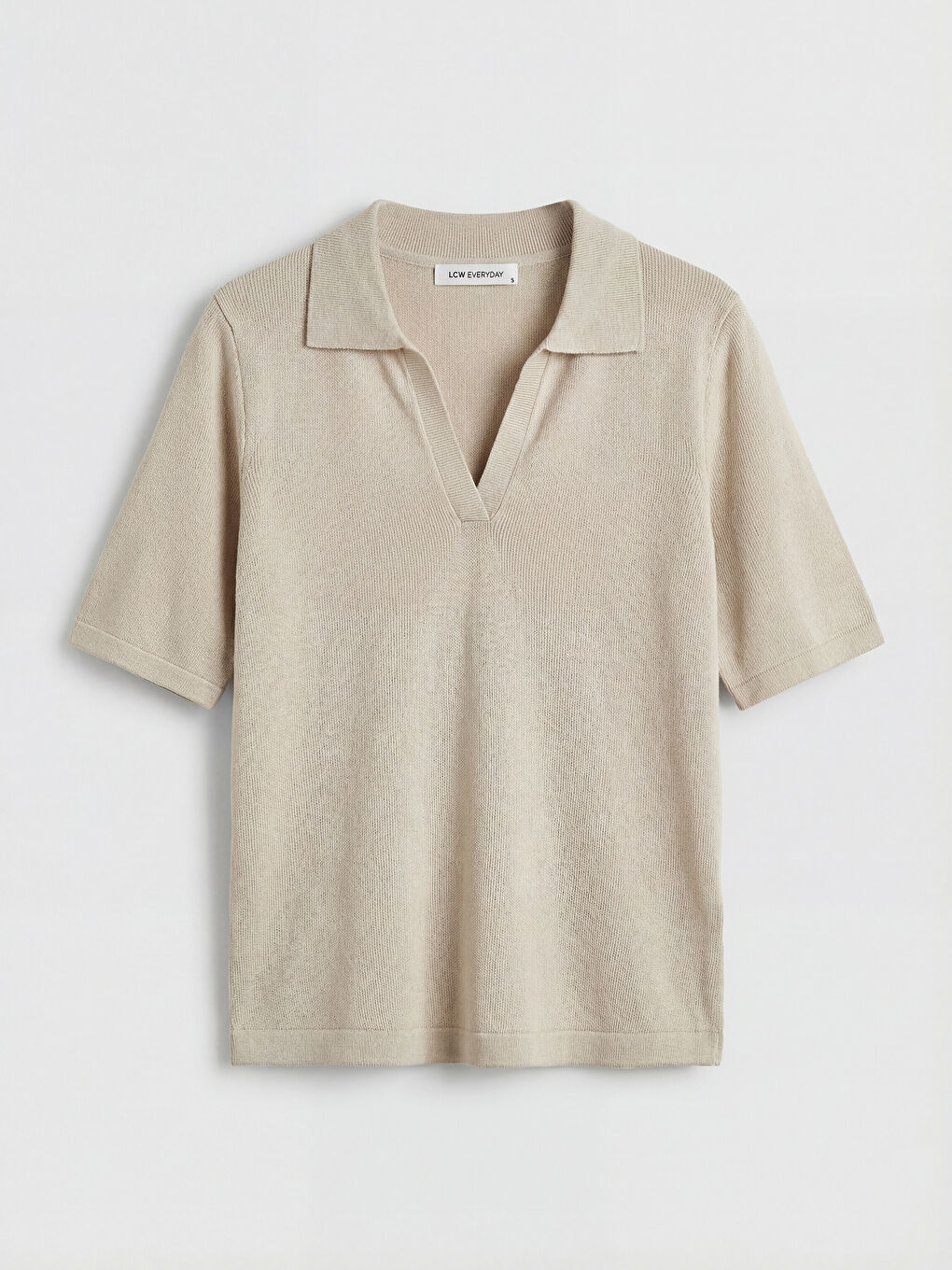 Bej Polo Yaka Kadın Triko Kazak