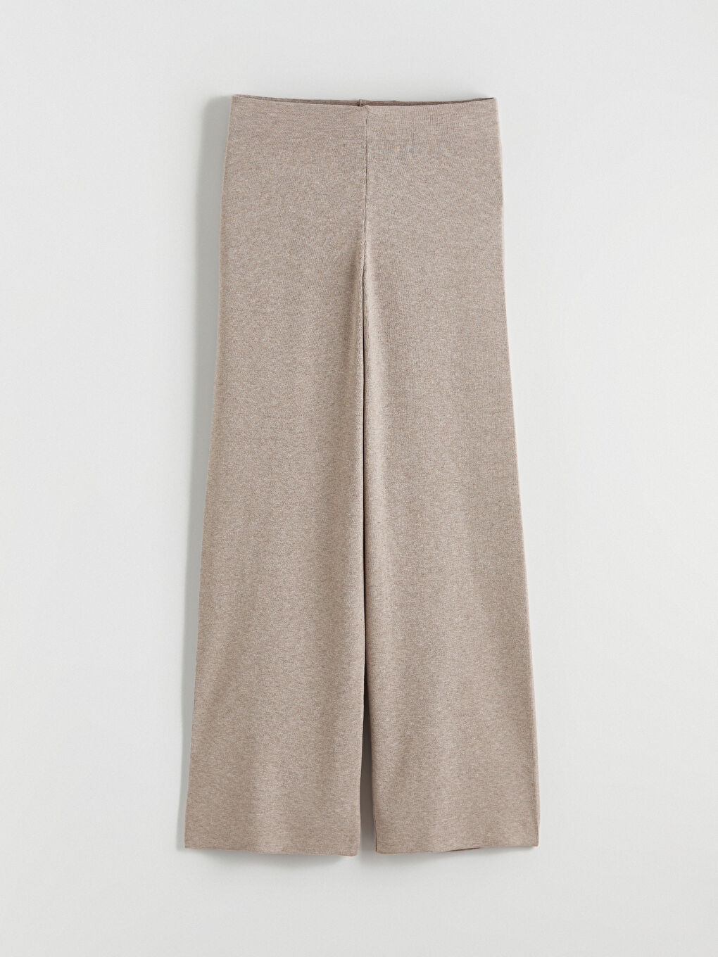 Bej Beli Lastikli Kadın Triko Pantolon-4