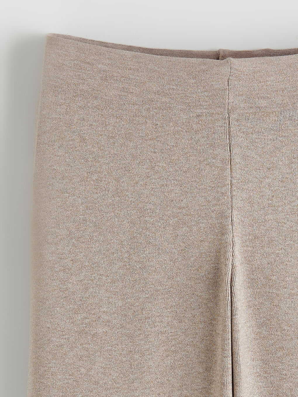 Bej Beli Lastikli Kadın Triko Pantolon-5