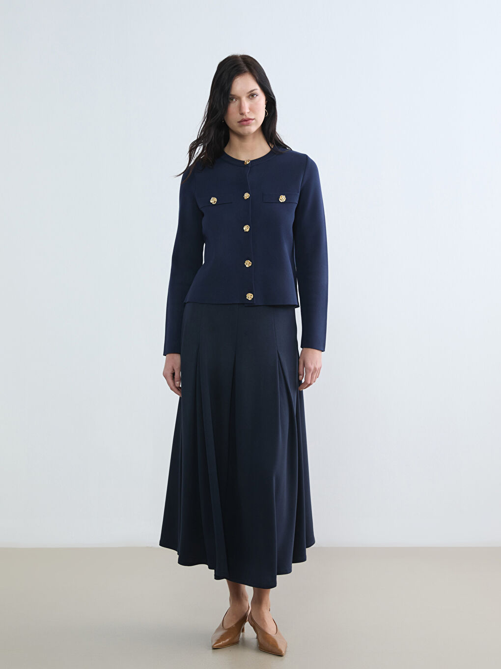 Lacivert Bisiklet Yaka Kadın Triko Hırka-1