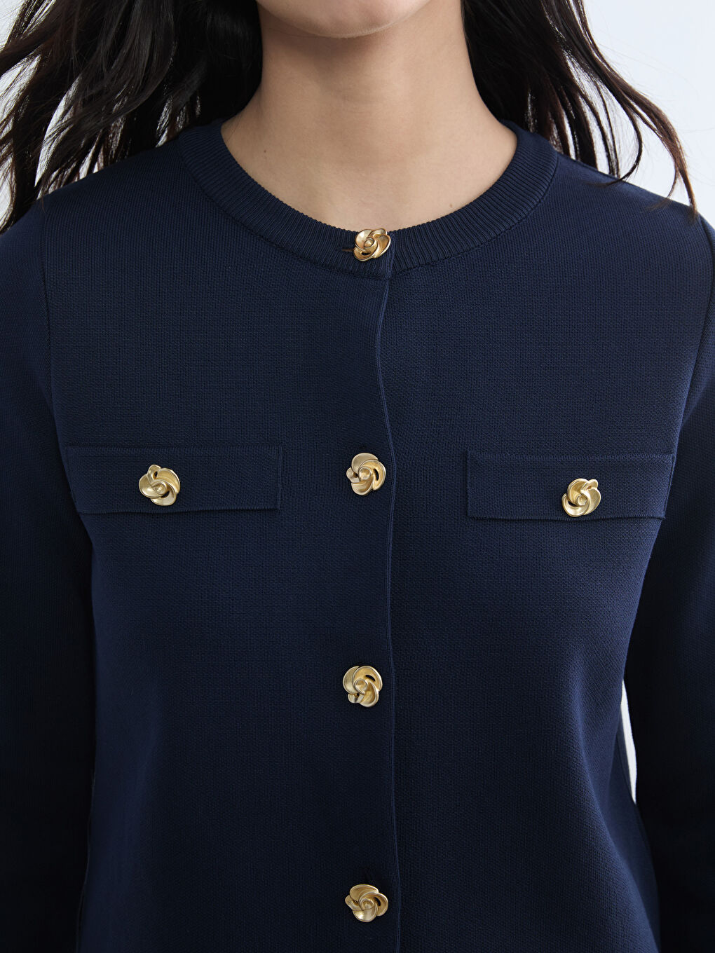 Lacivert Bisiklet Yaka Kadın Triko Hırka-2