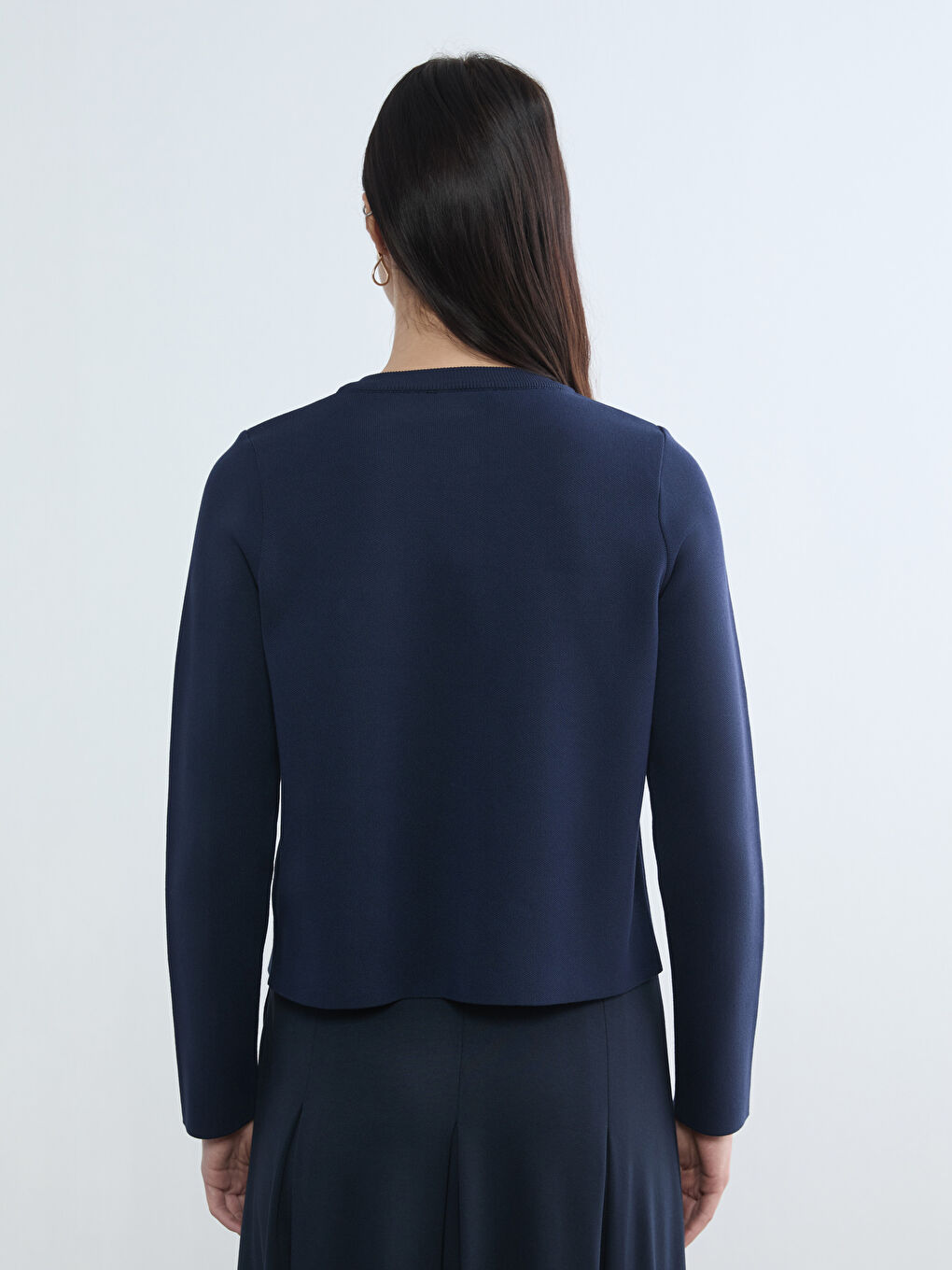 Lacivert Bisiklet Yaka Kadın Triko Hırka-3