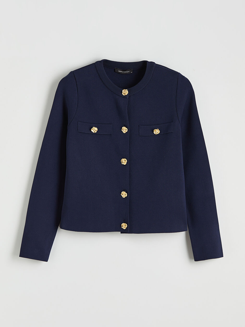 Lacivert Bisiklet Yaka Kadın Triko Hırka-4