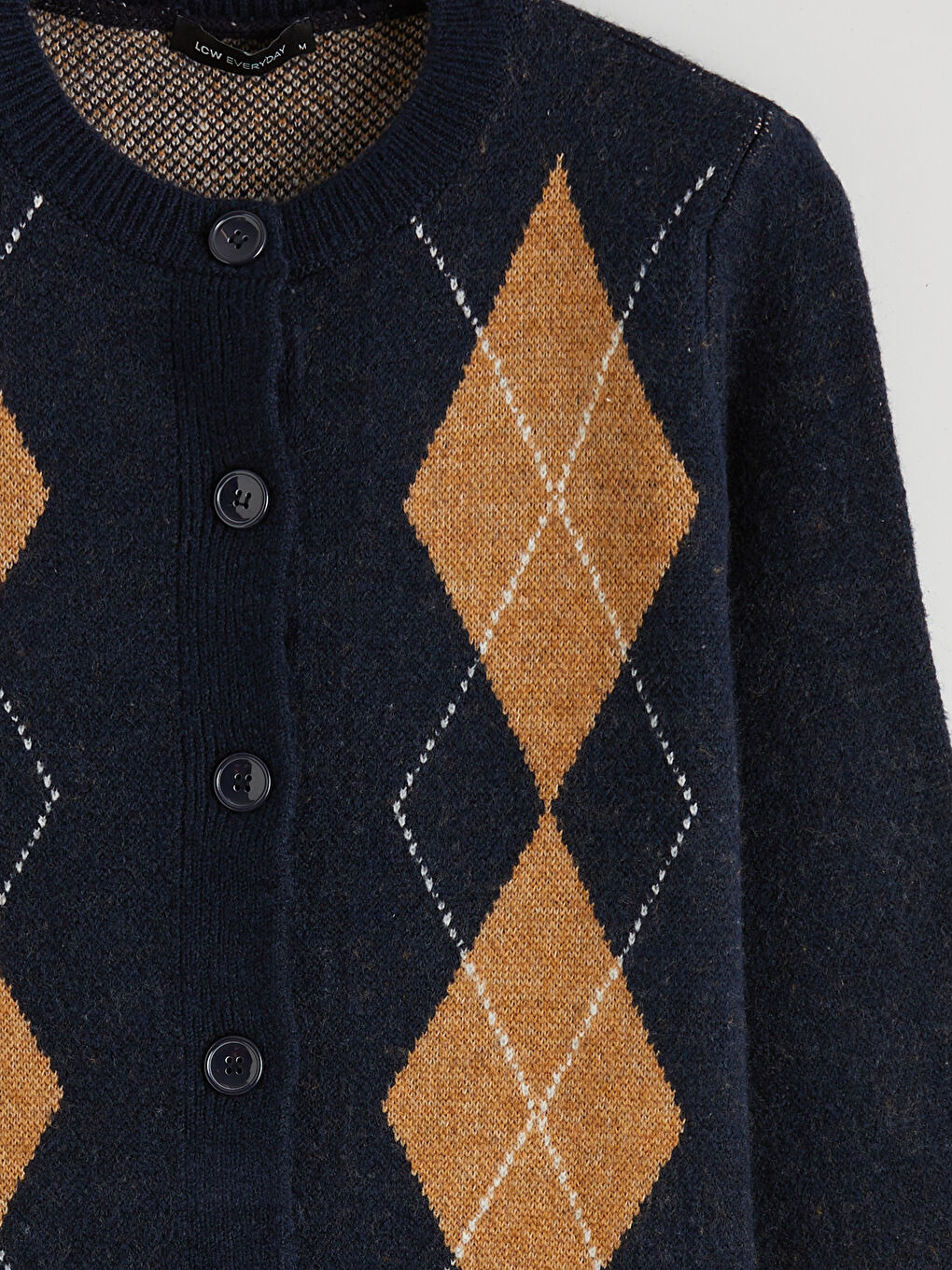 Lacivert Bisiklet Yaka Baklava Desenli Kadın Triko Hırka-1