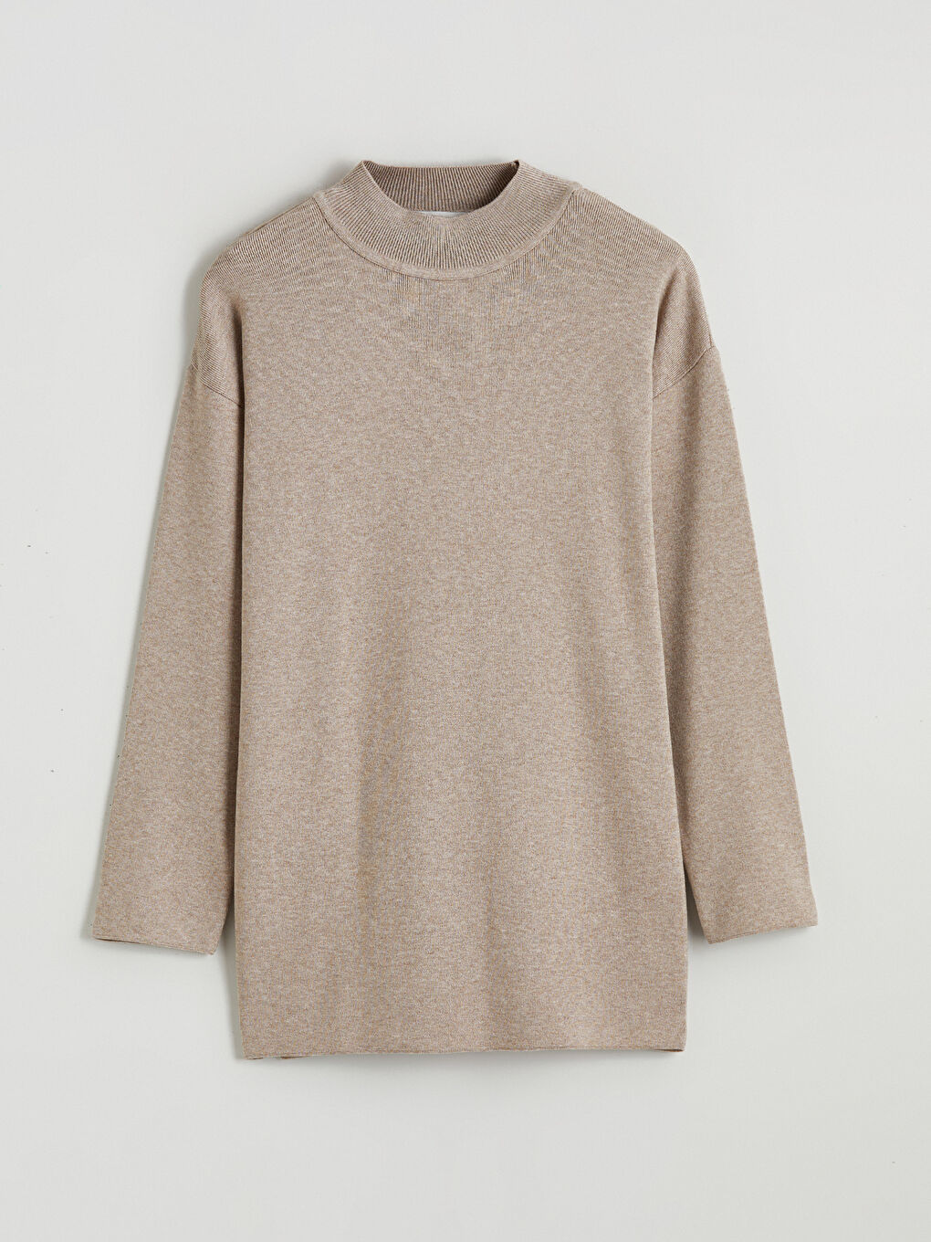 Bej Dik Yaka Kadın Triko Kazak-4