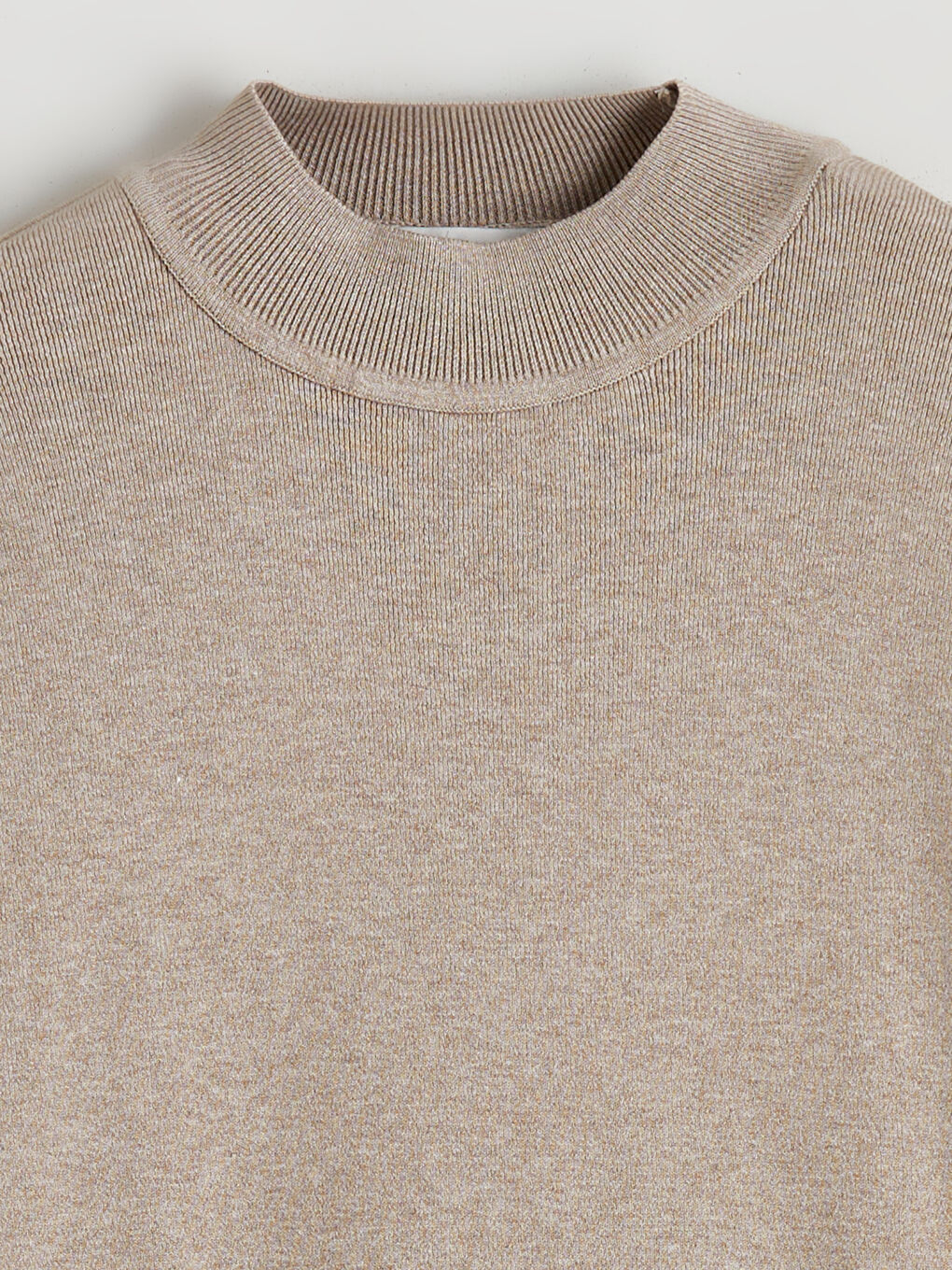 Bej Dik Yaka Kadın Triko Kazak-5