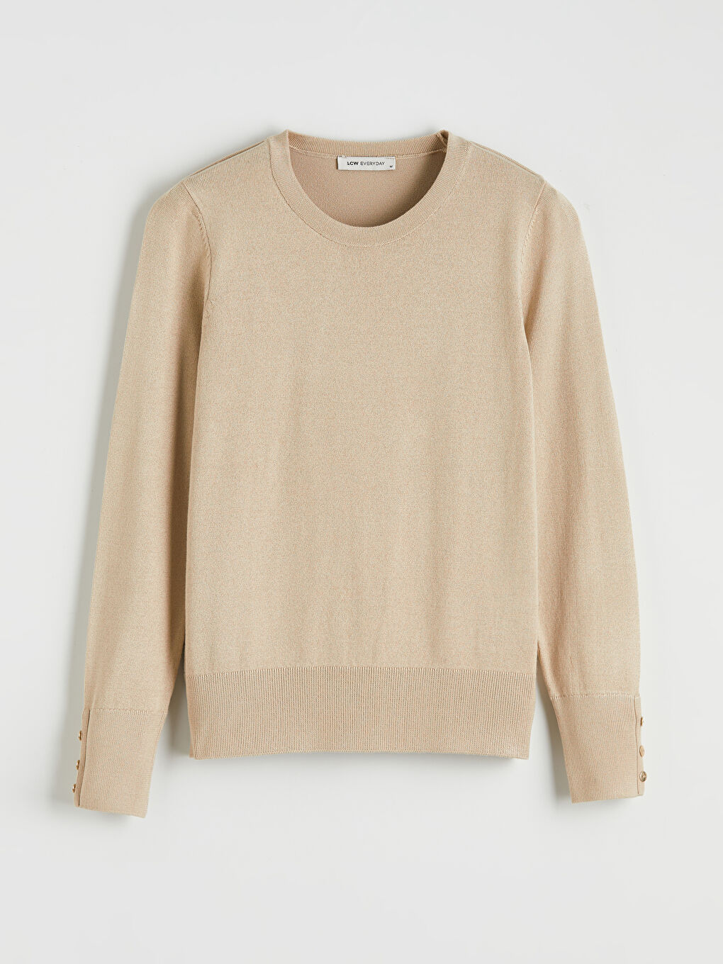 Bej Bisiklet Yaka Kadın Triko Kazak-4