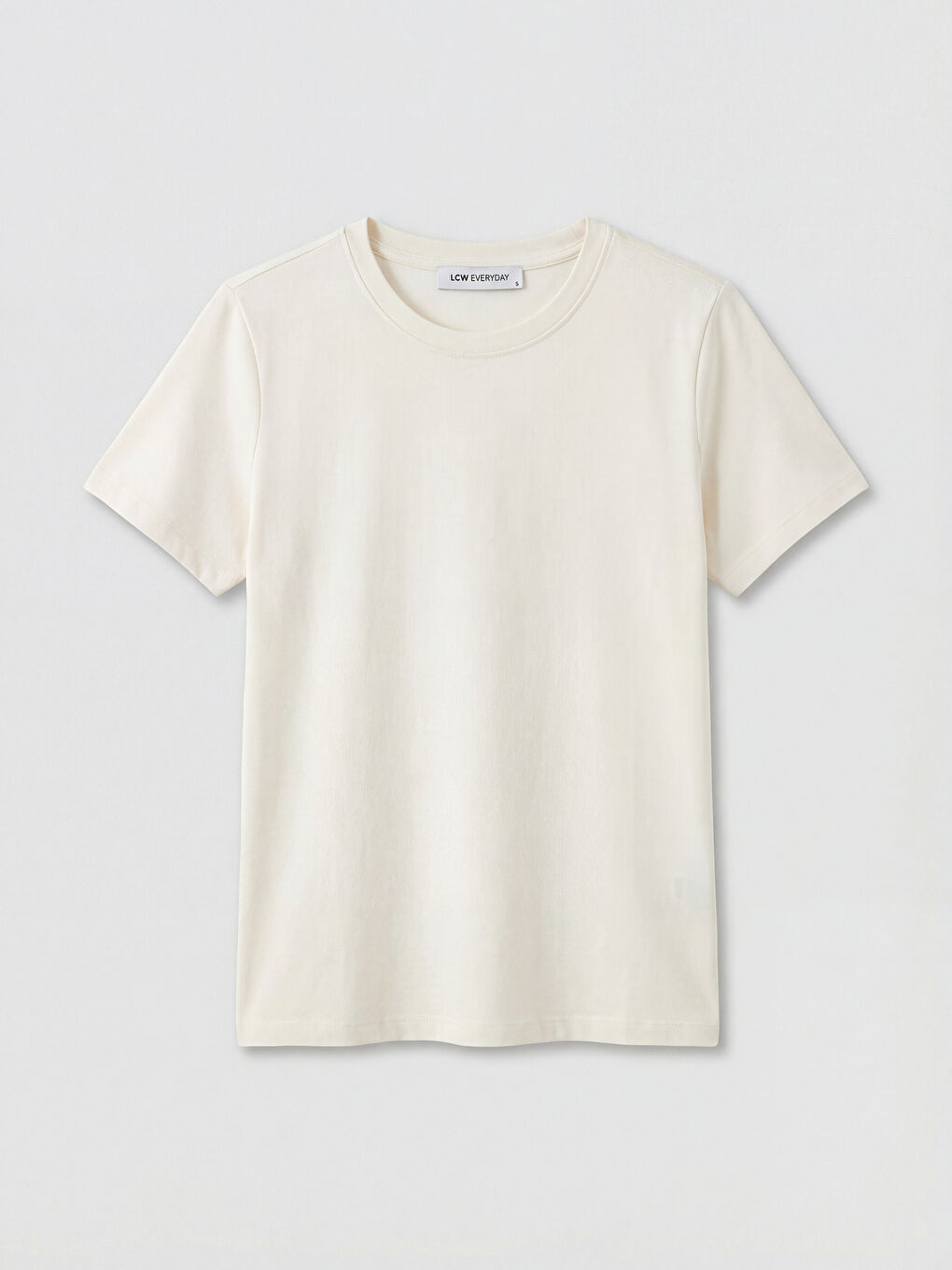 Ekru Bisiklet Yaka Kadın Tişört