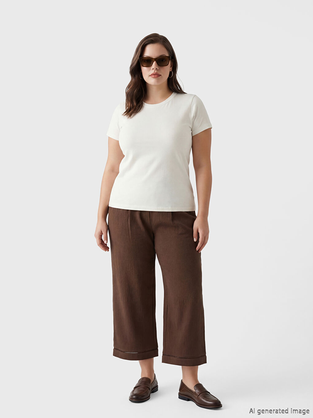 Ekru Bisiklet Yaka Kadın Tişört-1