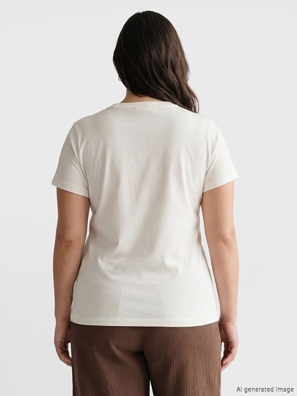 Ekru Bisiklet Yaka Kadın Tişört-2