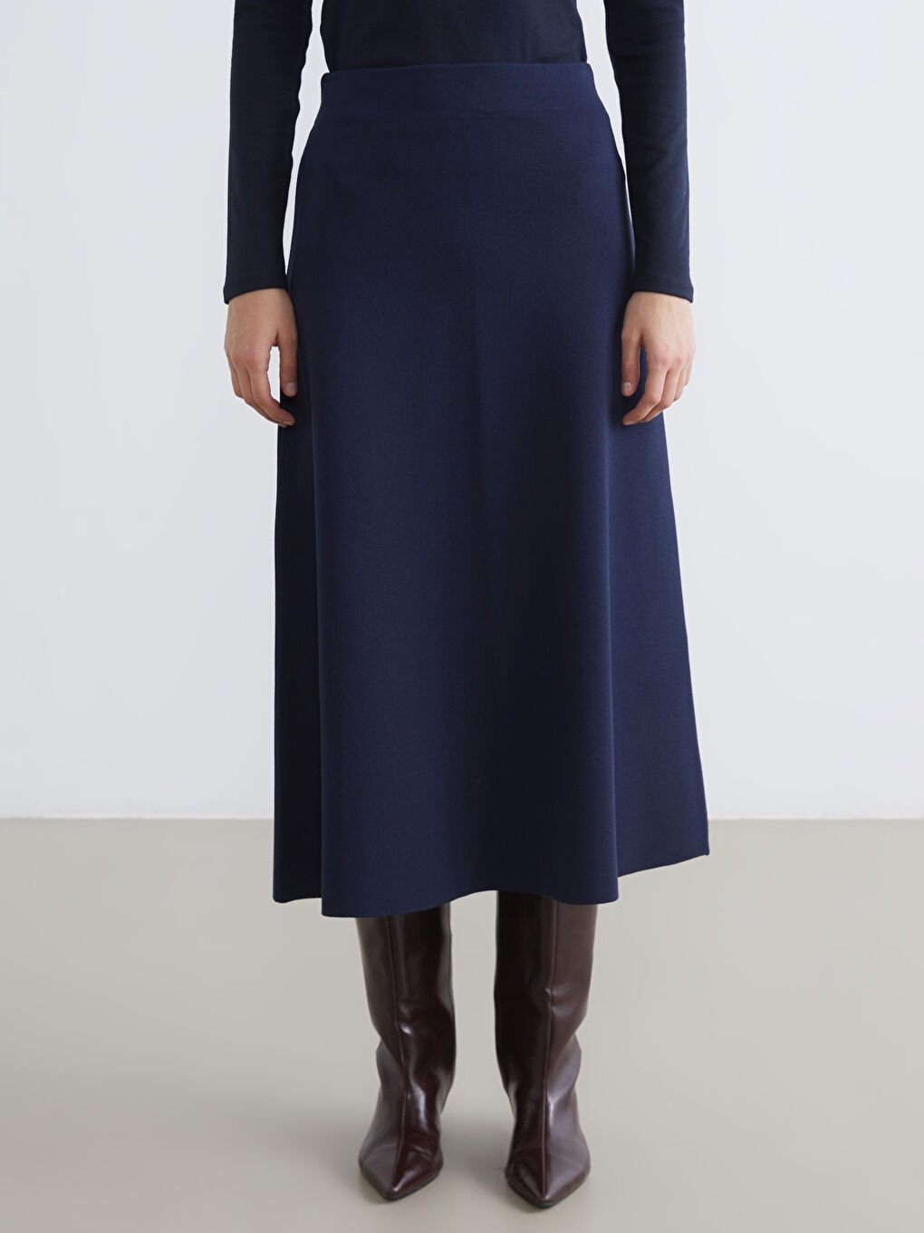 Lacivert Beli Lastikli Triko Etek-1