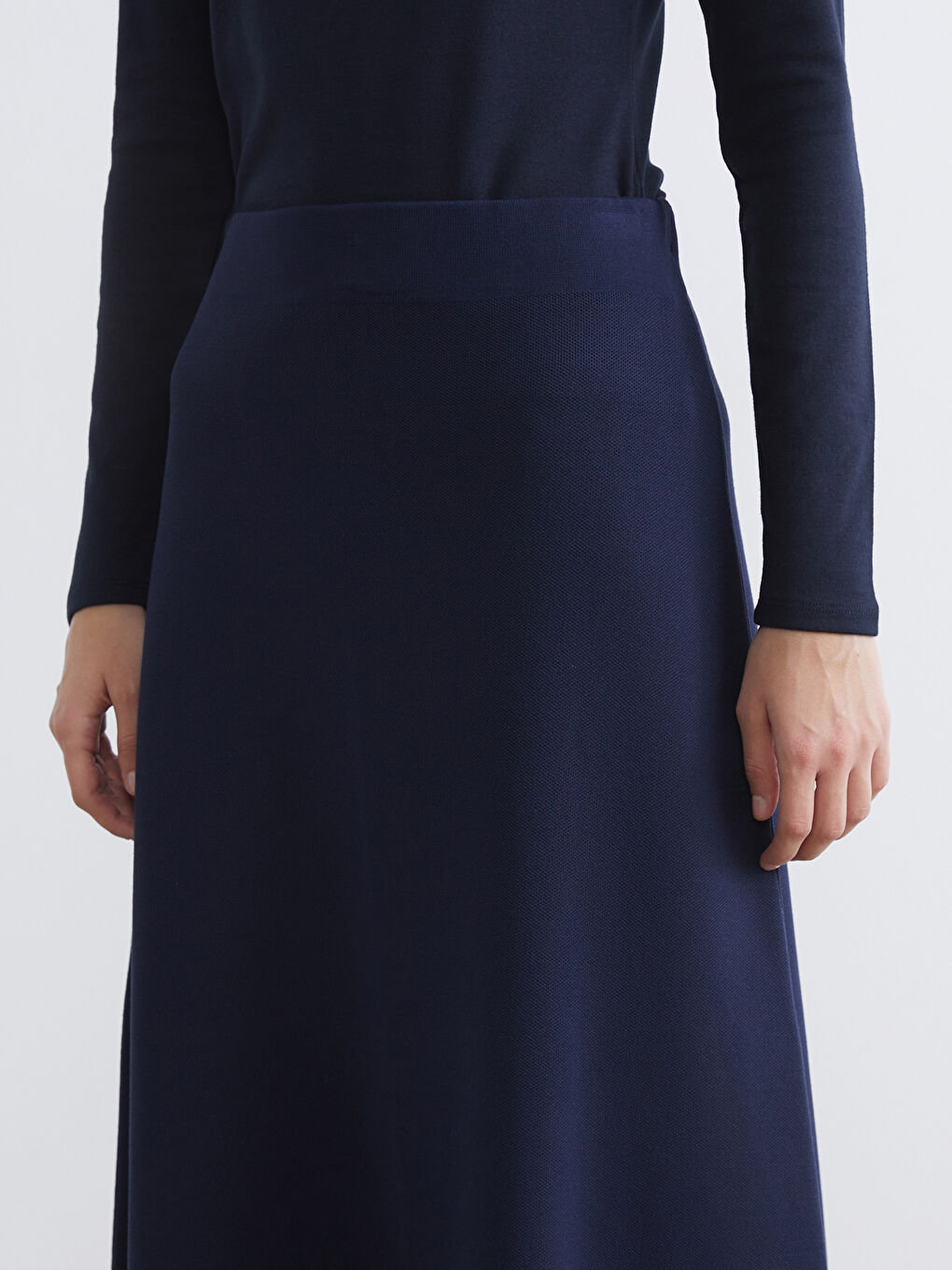 Lacivert Beli Lastikli Triko Etek-2