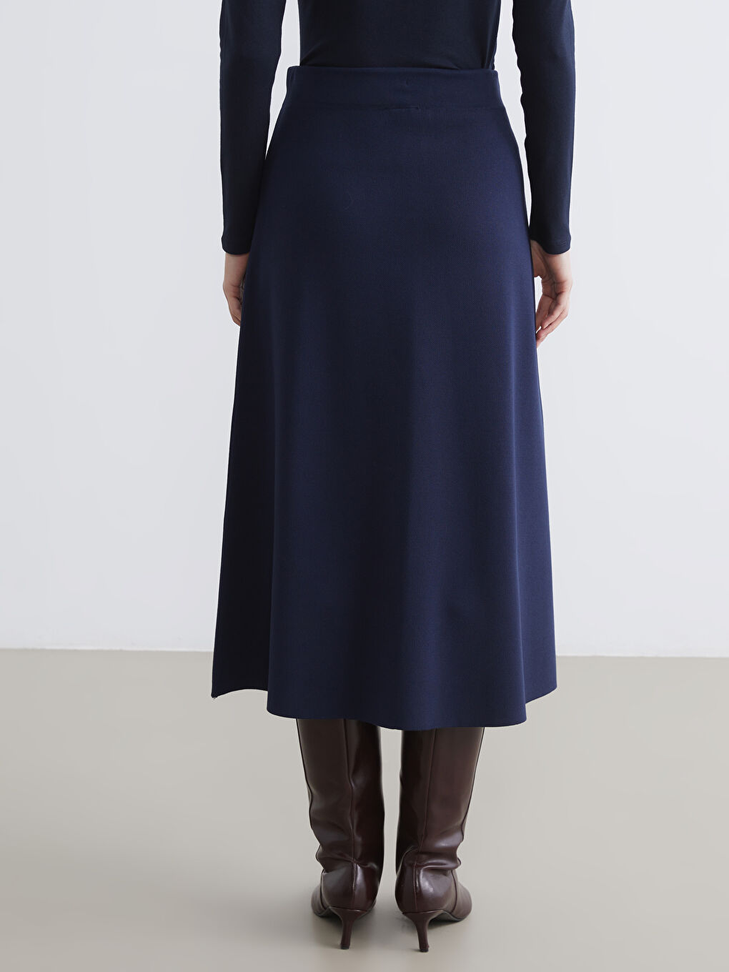 Lacivert Beli Lastikli Triko Etek-3