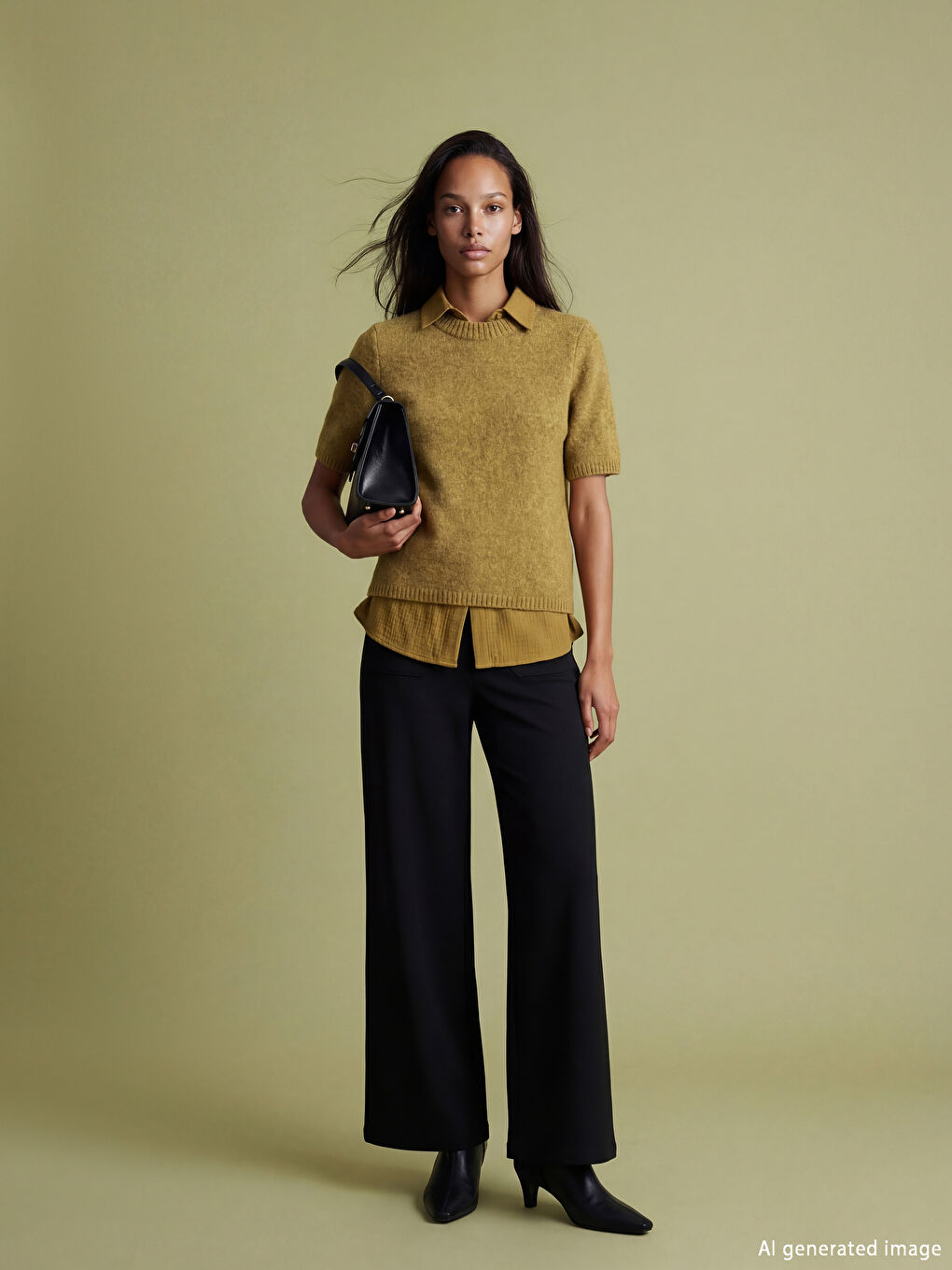 Siyah Standart Fit Geniş Paça Kadın Pantolon