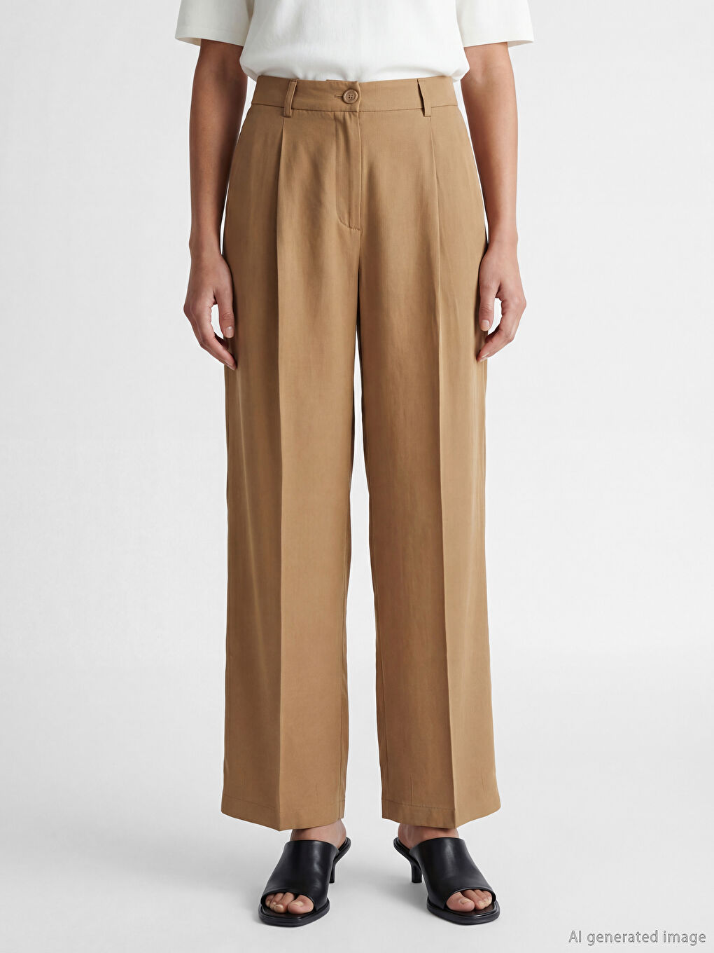 Дамски плисирани панталони с широк крачол и свободна кройка-1