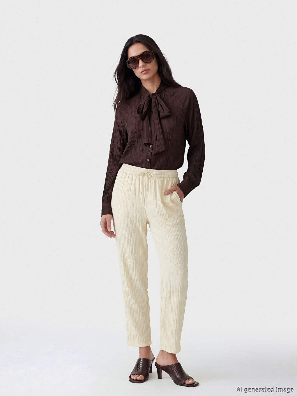 Elastic Waist Textured Women's Trousers