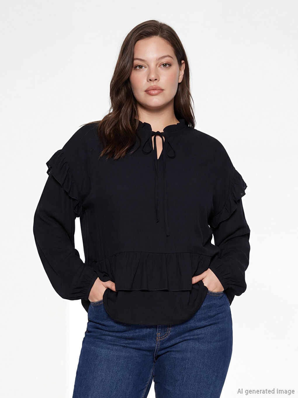 Блузка оверсайз с оборками и воротником на завязках-1