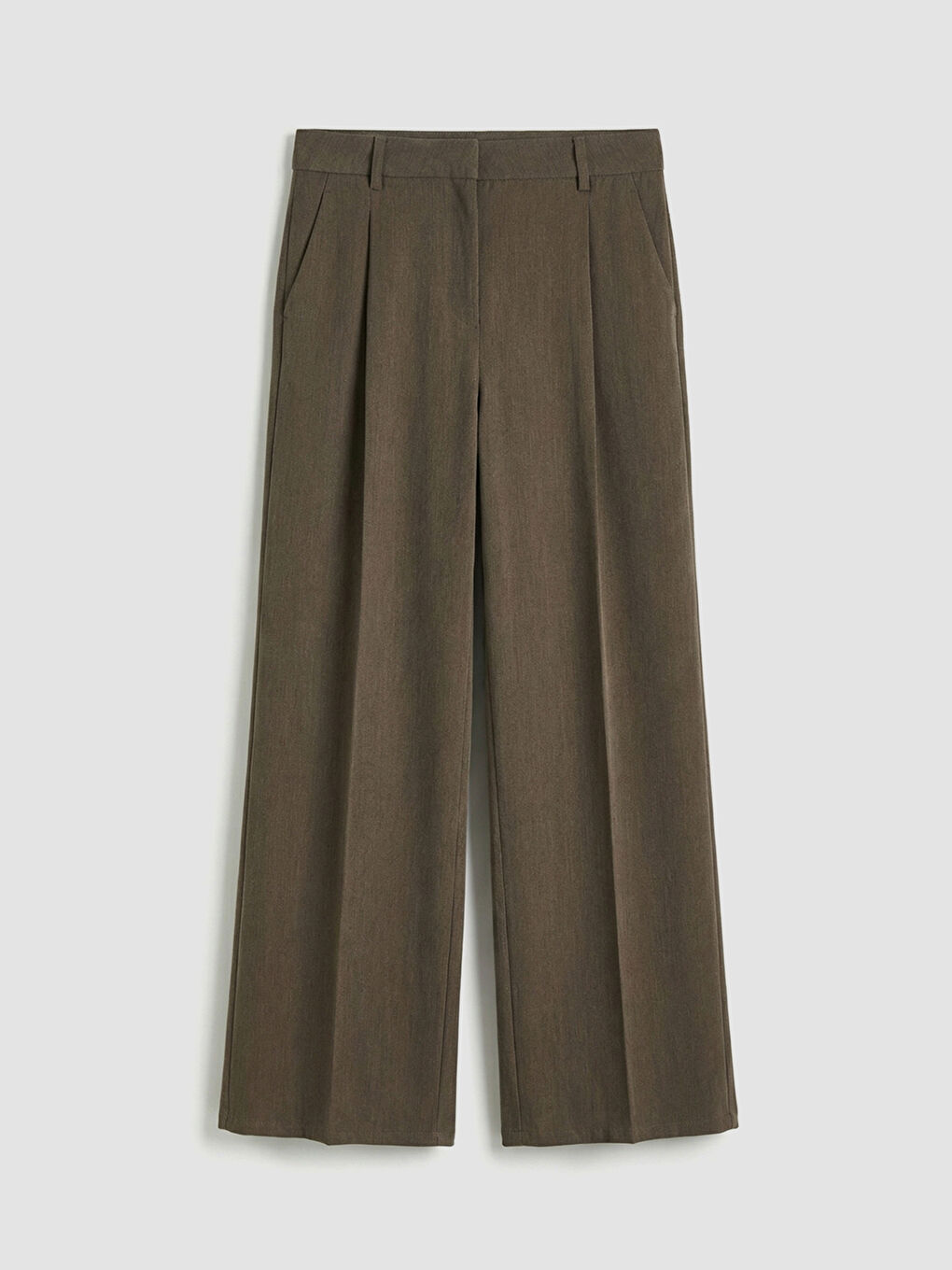 Kahverengi Yüksek Bel Geniş Paça Kadın Pileli Pantolon-4